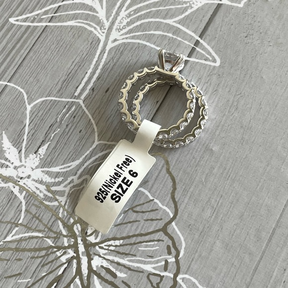 2.00ct Round CZ Engagement and Wedding Band Set, Eternity Band Sterling Silver - Picture 5 of 8